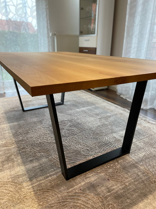 VIENNA - eleganter Eichenholztisch mit TRAPEZ Tischbeinen für Esstisch/Schreibtisch, 80/60x72cm, Anthrazitgrau, Schwarz, Weiß, Rohstahl
